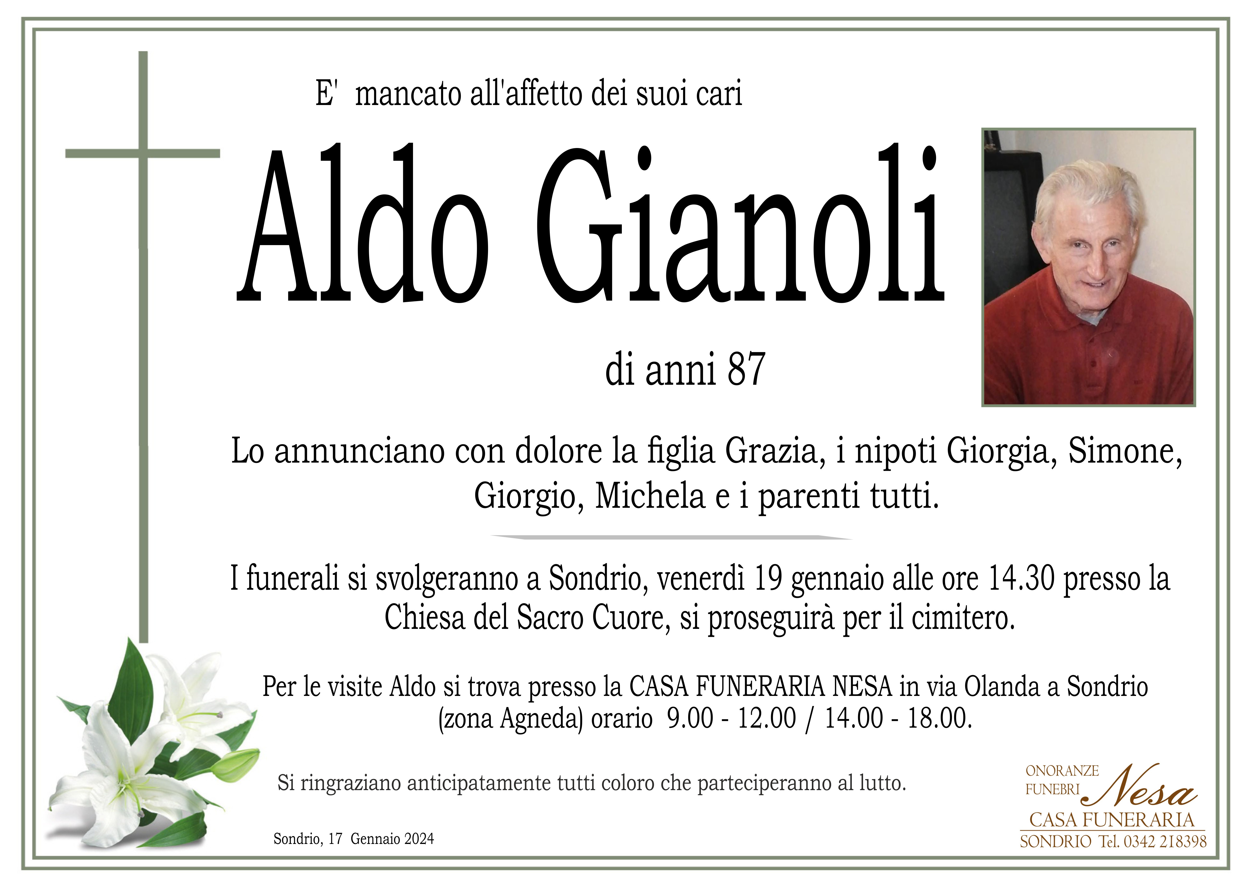 Necrologio Aldo Gianoli